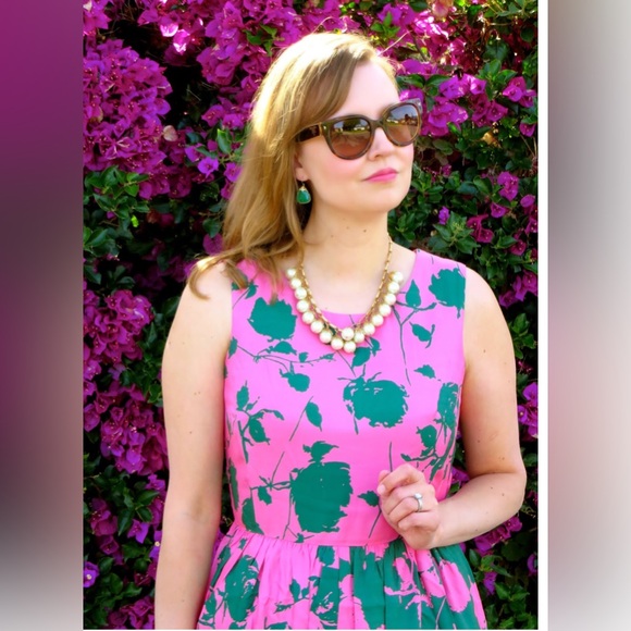 Boden Silk Blend Green & Pink Floral Dress Size 12R - Picture 2 of 7